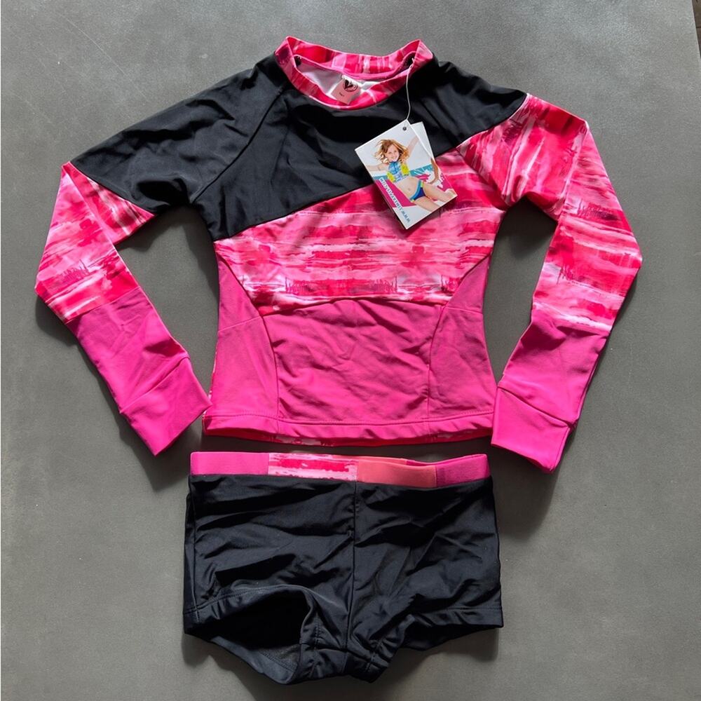 NWT Limeapple Pink & Black Swimsuit Rashguard Swim Set Sz 7